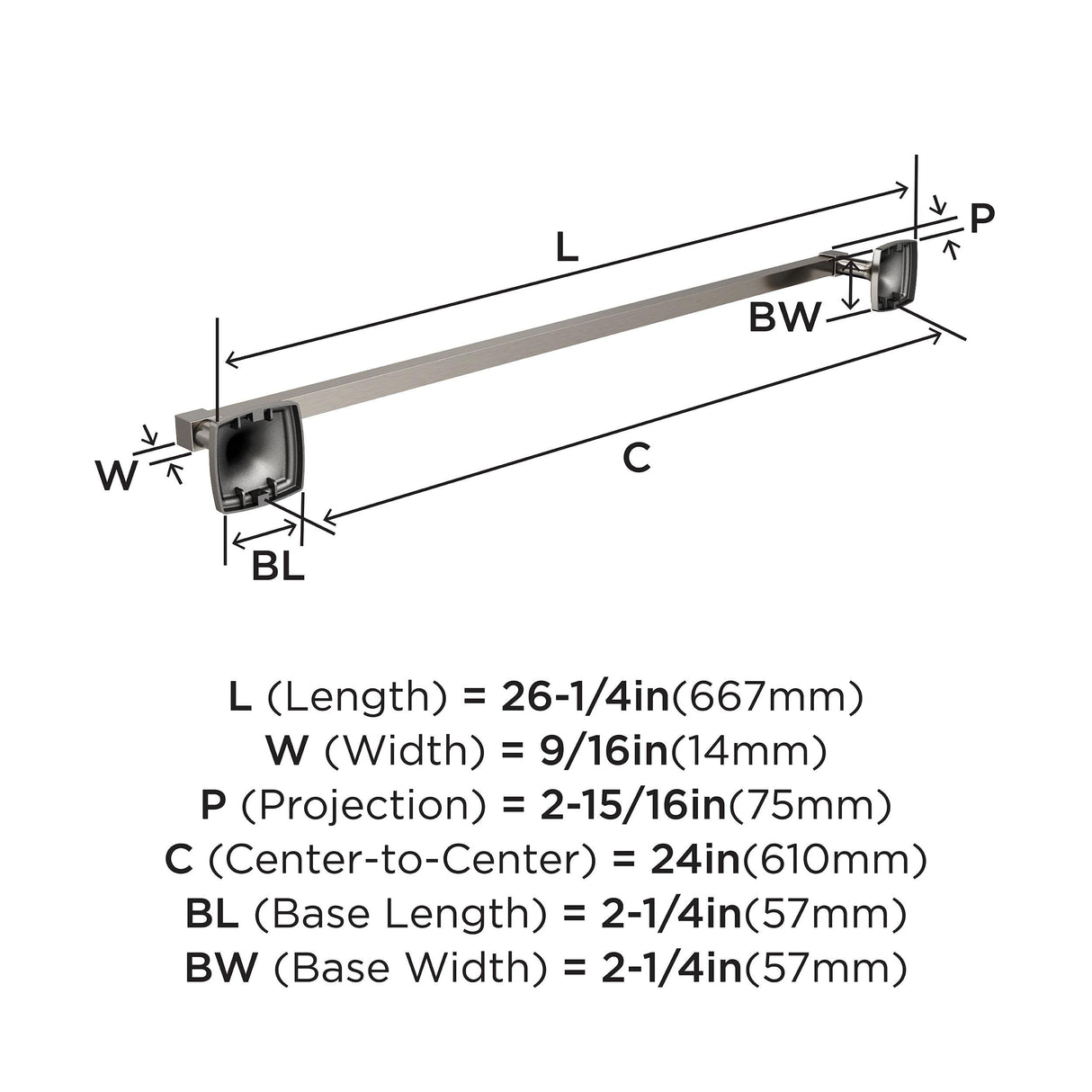 Amerock BH36094G10 Brushed Nickel Towel Bar 24 in (610 mm) Towel Rack Stature Bathroom Towel Holder Bathroom Hardware Bath Accessories