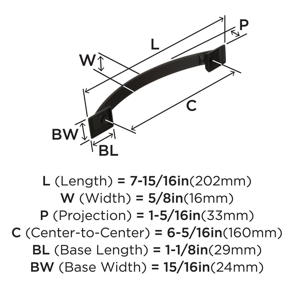 Amerock Cabinet Pull Oil Rubbed Bronze 6-5/16 inch (160 mm) Center to Center Candler 1 Pack Drawer Pull Drawer Handle Cabinet Hardware
