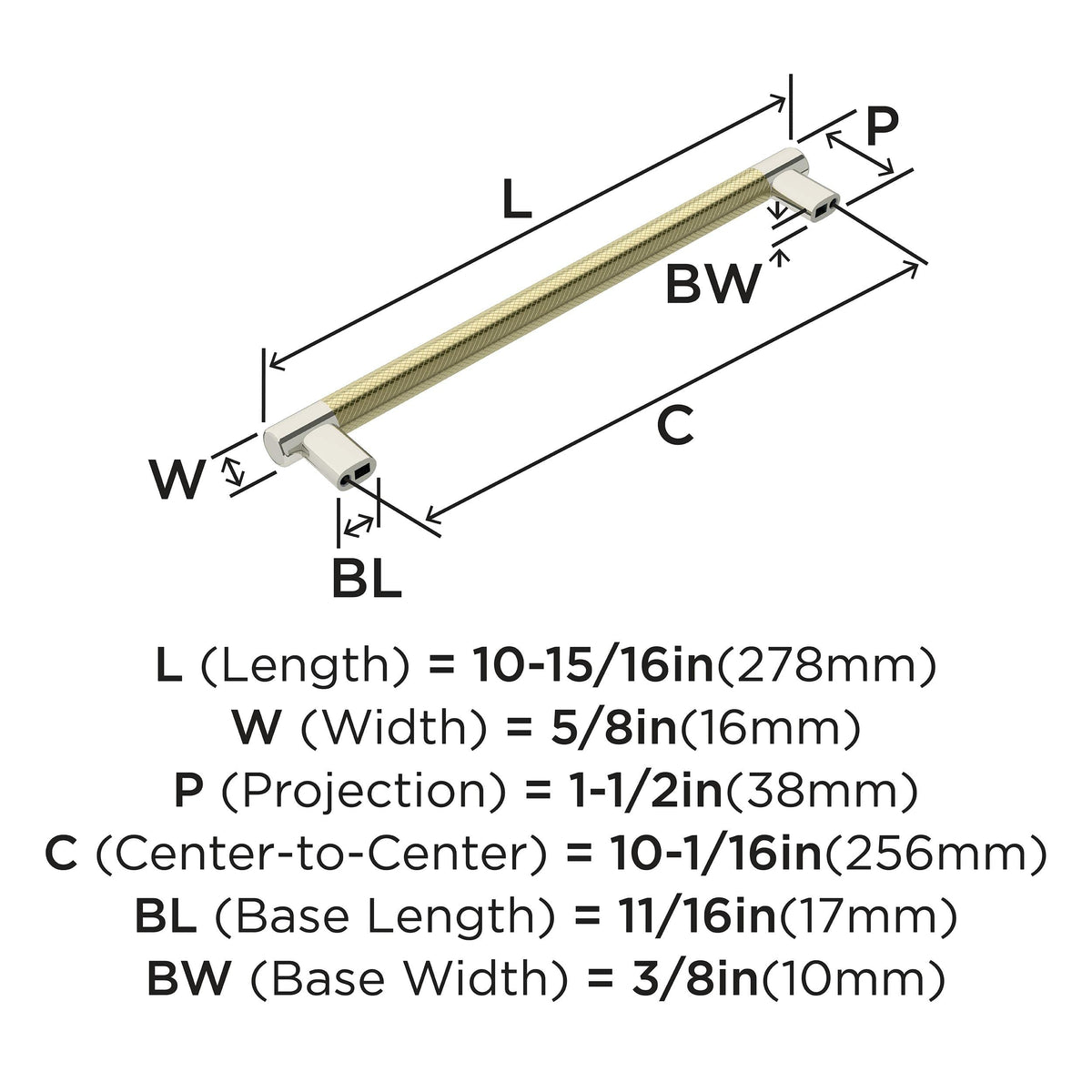 Amerock Cabinet Pull Polished Nickel/Golden Champagne 10-1/16 inch (256 mm) Center-to-Center Esquire 1 Pack Drawer Pull Drawer Handle Cabinet Hardware
