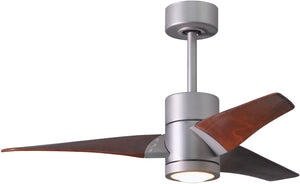 Matthews Fan SJ-BN-WN-42 Super Janet three-blade ceiling fan in Brushed Nickel finish with 42” solid walnut tone blades and dimmable LED light kit 