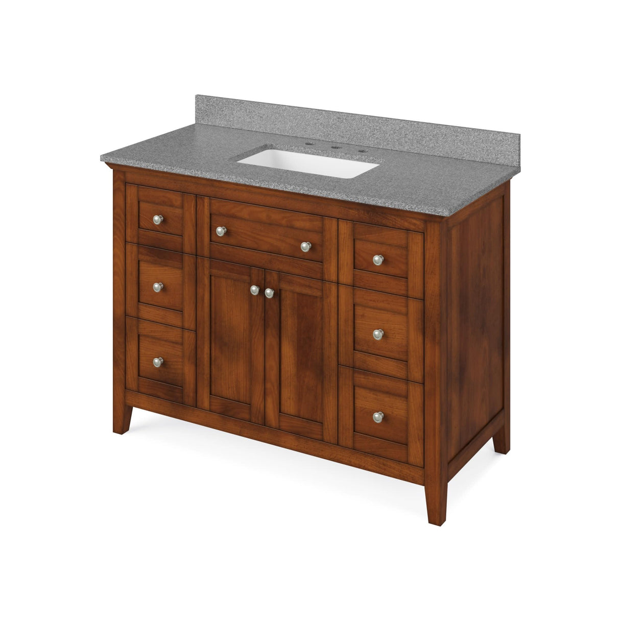 Jeffrey Alexander VKITCHA48CHSGR 48" Chocolate Chatham Vanity, Steel Grey Cultured Marble Vanity Top, undermount rectangle bowl