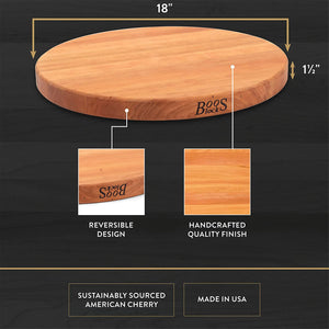 John Boos CHY-R18 Large Cherry Wood Cutting Board for Kitchen Prep 18 Inches Diameter, 1.5 Thick Reversible End Grain Round Charcuterie Block 18DIAX1.5 CHY-EDGE GR-REV-BRANDED
