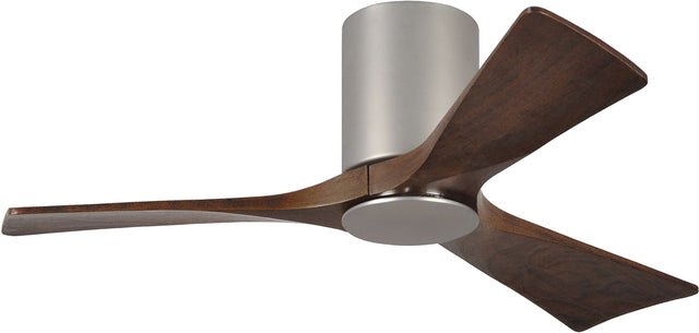 Matthews Fan IR3HLK-BN-WA-42 Irene-3HLK three-blade flush mount paddle fan in Brushed Nickel finish with 42” solid walnut tone blades and integrated LED light kit.
