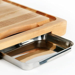 John Boos PM1514225-P Newton Prep Master Large Maple Wood Cutting Board for Kitchen, 15 Inches x 14 Inches, 2.25 Thick Reversible Edge Grain with Juice Groove & Stainless Pan 15X14X2.25 MPL-EDGE GR-PREP MASTER-