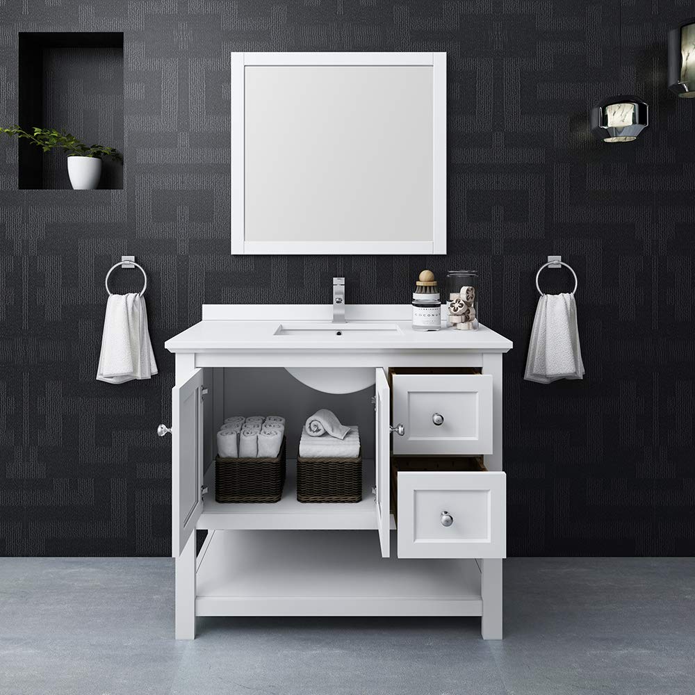 Fresca FVN2340WH Fresca Manchester 42" White Traditional Bathroom Vanity w/ Mirror