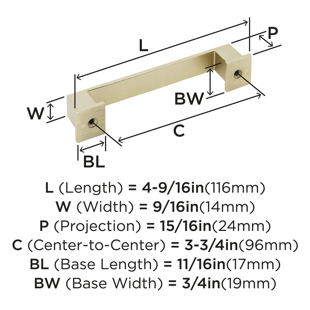 Amerock Cabinet Pull Golden Champagne 3-3/4 inch (96 mm) Center to Center Appoint 1 Pack Drawer Pull Drawer Handle Cabinet Hardware