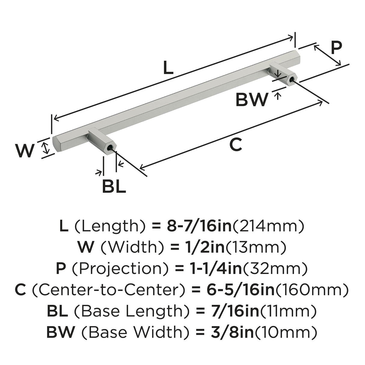 Amerock Cabinet Pull Satin Nickel 6-5/16 inch (160 mm) Center-to-Center Caliber 1 Pack Drawer Pull Cabinet Handle Cabinet Hardware