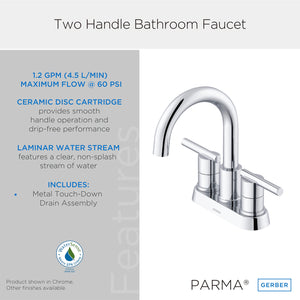 Gerber D307058 Parma Two Handle Centerset Bathroom Faucet With Metal Touch DOWN...