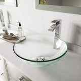 VIGO VGT890 16.5" L -16.5" W -12.0" H Handmade Countertop Glass Round Vessel Bathroom Sink Set in Iridescent Finish with Chrome Single-Handle Single Hole Faucet and Pop Up Drain