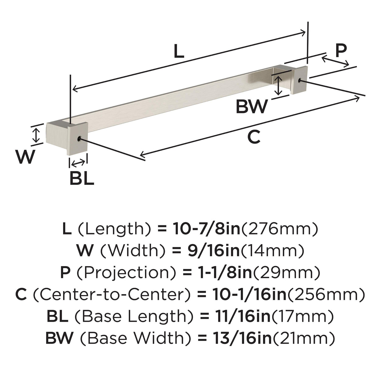 Amerock BP37361G10 Satin Nickel Cabinet Pull 10-1/16 in (256 mm) Center-to-Center Cabinet Handle Appoint Drawer Pull Kitchen Cabinet Handle Furniture Hardware