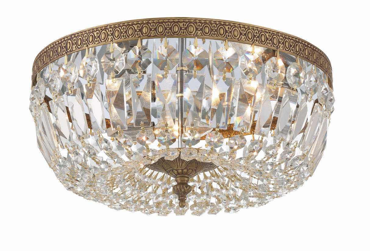 Crystorama 3 Light Spectra Crystal Olde Brass Flush Mount 714-OB-CL-SAQ