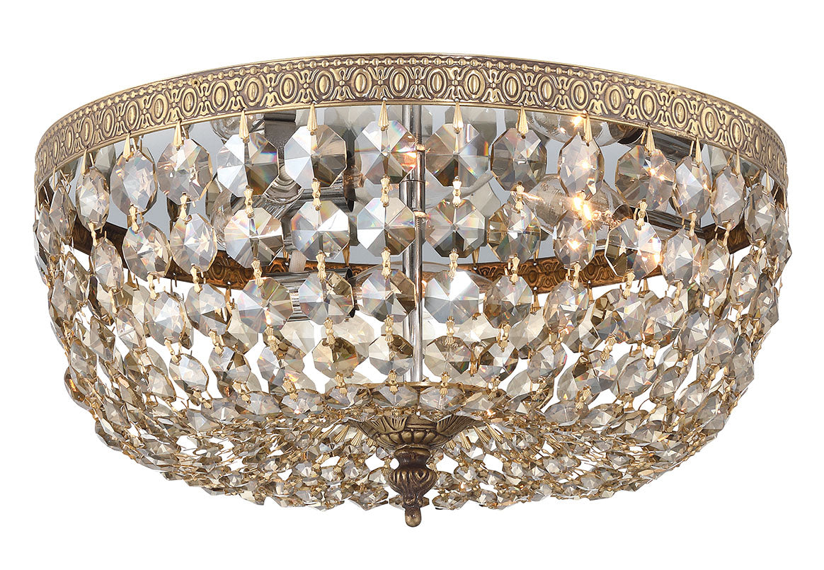 Crystorama 3 Light Golden Teak Hand Cut Crystal Olde Brass Flush Mount 714-OB-GT-MWP