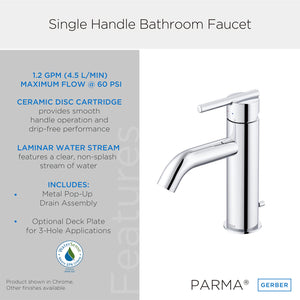 Gerber D225258 Parma Single Handle Bathroom Faucet With Metal Pop-up Drain - CH...