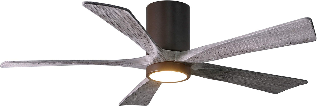 Matthews Fan IR5HLK-TB-BW-52 IR5HLK five-blade flush mount paddle fan in Textured Bronze finish with 52” solid barn wood tone blades and integrated LED light kit.