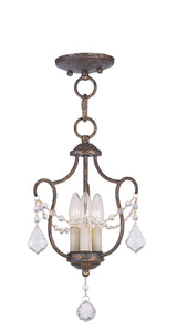 Livex Lighting 6420-71 Chesterfield 3 Light Convertible Hanging Lantern/Ceiling Mount, Hand Applied Venetian Golden Bronze