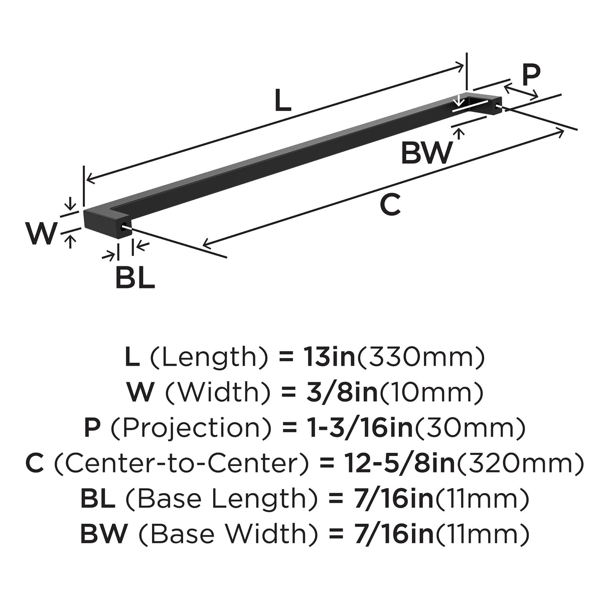 Amerock BP36911FB Matte Black Cabinet Pull 12-5/8 inch (320mm) Center-to-Center Cabinet Hardware Monument Furniture Hardware Drawer Pull