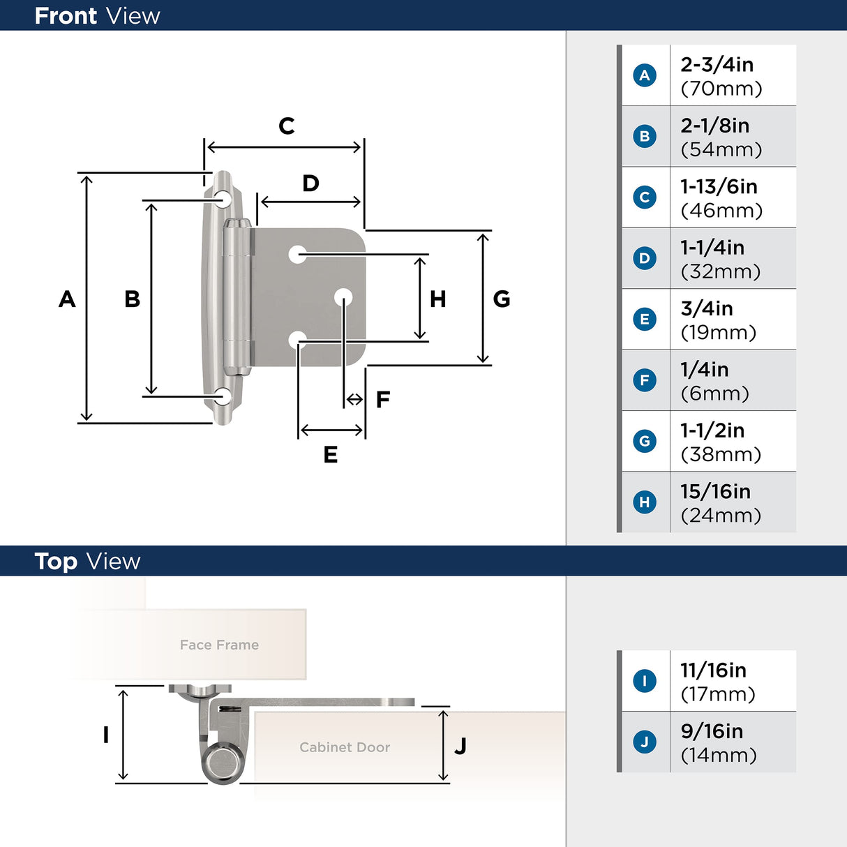 Variable Overlay Self-Closing, Face Mount Polished Chrome Hinge - 2 Pack