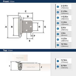Variable Overlay Self-Closing, Face Mount Polished Chrome Hinge - 2 Pack