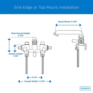 Gerber G0049556 Rough Brass Classics Two Handle Laundry Faucet W/ Threaded L...