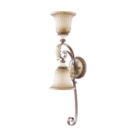 Livex Lighting 8572-63 Villa Verona 2 Light Verona Bronze Finish Wall Sconce with Aged Gold Leaf Accents and Rustic Art Glass