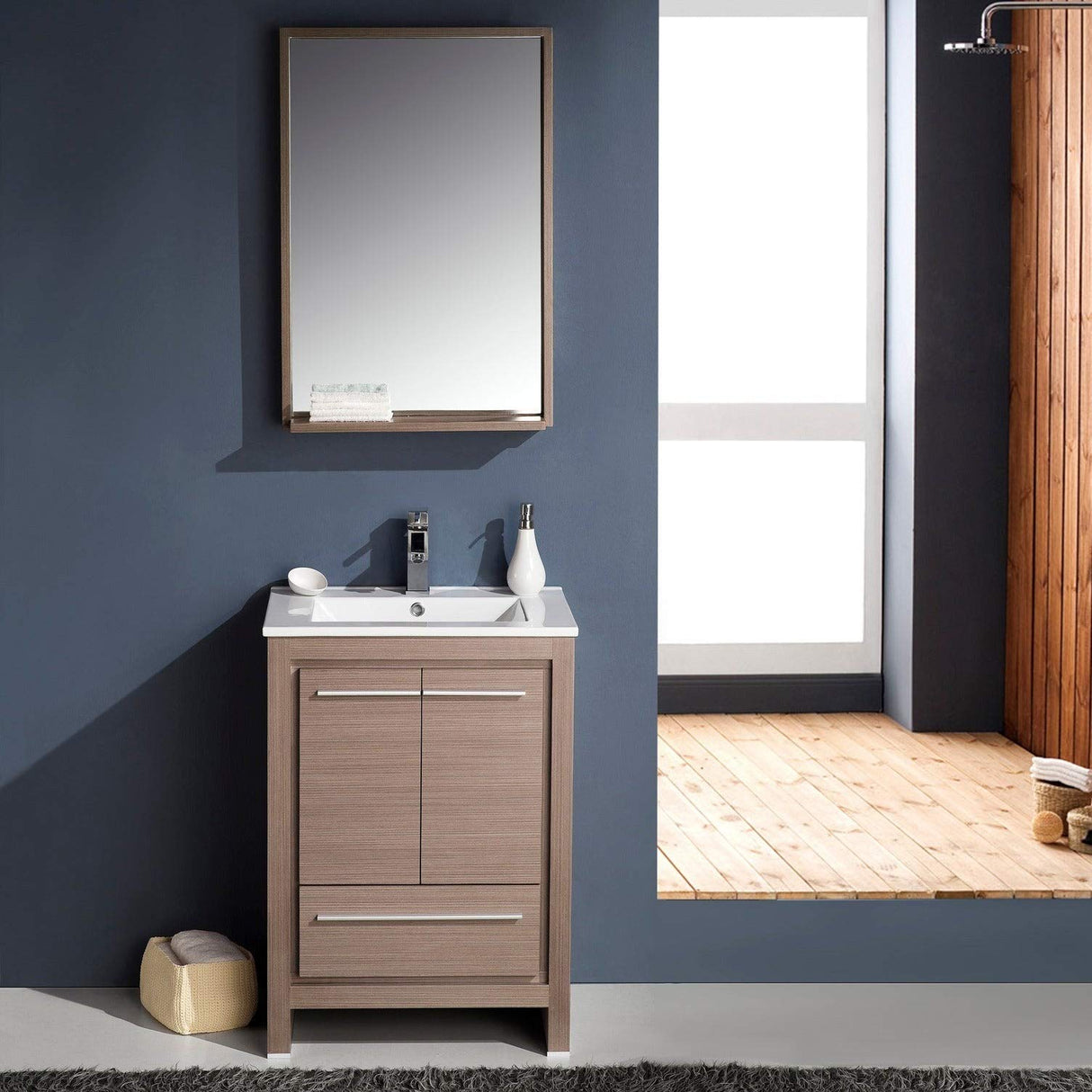 Fresca FVN8125GO Fresca Allier 24" Gray Oak Modern Bathroom Vanity w/ Mirror