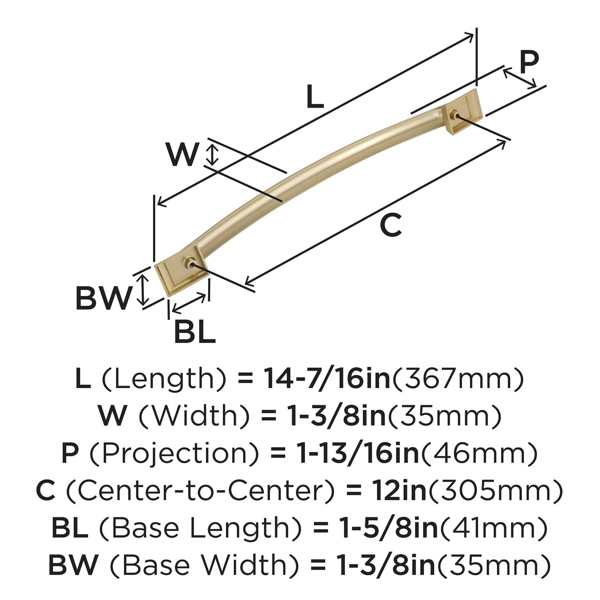 Amerock Appliance Pull Golden Champagne 12 inch (305 mm) Center to Center Candler 1 Pack Drawer Pull Drawer Handle Cabinet Hardware