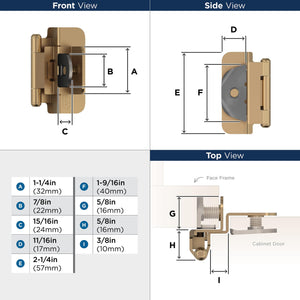 Amerock BPR8700CZ Cabinet Hinge 3/8 in (10 mm) Inset Double Demountable Champagne Bronze Kitchen Cabinet Door Hinge 1 Pair/2 Pack Functional Hardware