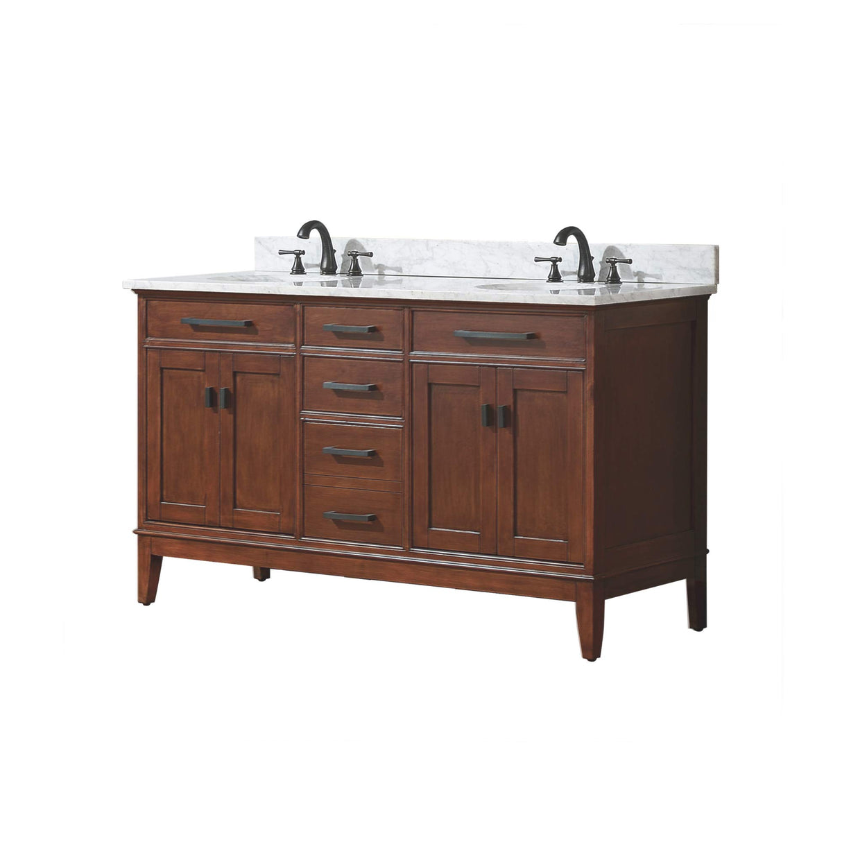 Avanity Madison 61 in. Double Vanity in Tobacco finish with Carrara White Marble Top