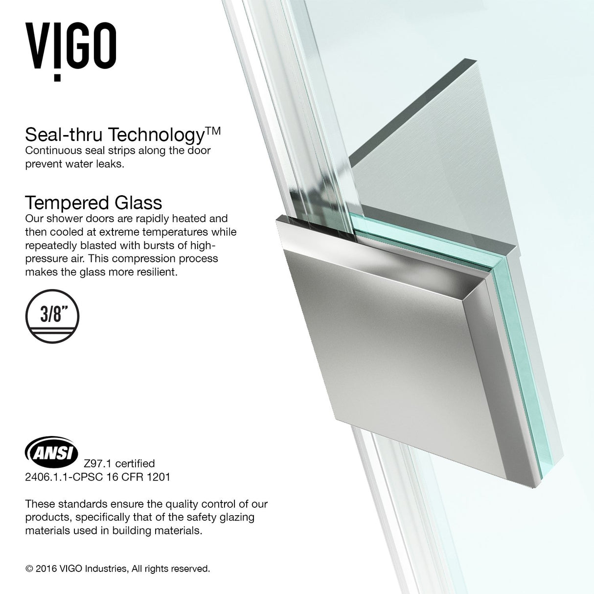 VIGO VG6062BNCL38W 38.13" -38.13"W -78.75"H Frameless Hinged Neo-angle Shower Enclosure with Clear 0.38" Tempered Glass Stainless Steel Hardware in Brushed Nickel Finish, Reversible Handle and Base