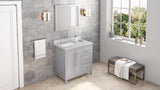 Jeffrey Alexander VKITCAD36WHBOR 36" White Cade Vanity, left offset, Boulder Vanity Cultured Marble Vanity Top, undermount rectangle bowl