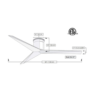 Matthews Fan EKH-WH-BK Eliza-H 3-blade ceiling mount paddle fan in Gloss White finish with matte black ABS blades.