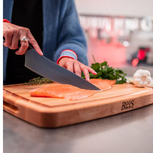 John Boos CB1050-1M1811150 Large Maple Wood Cutting Board for Kitchen, 18 Inches x 11 Inches, 1.5 Thick Reversible Edge Grain Oval Block with Juice Groove 18X10.50X1.5 MPL-EDGE GR-