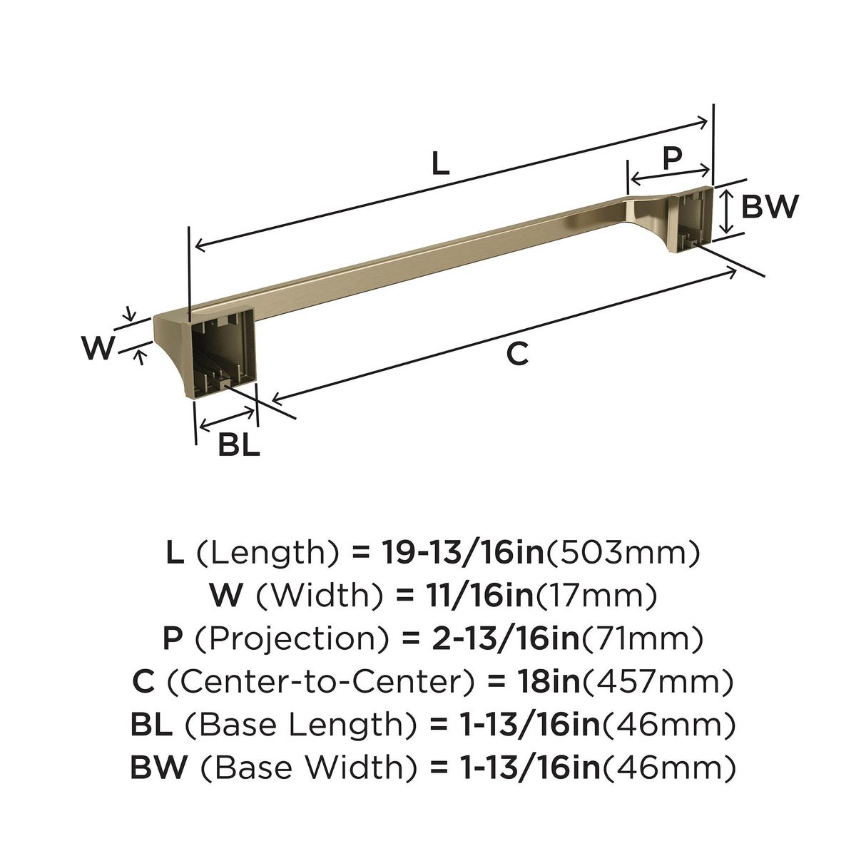 Amerock BH36023BBZ Golden Champagne Towel Bar 18 in (457 mm) Towel Rack Mulholland Bathroom Towel Holder Bathroom Hardware Bath Accessories