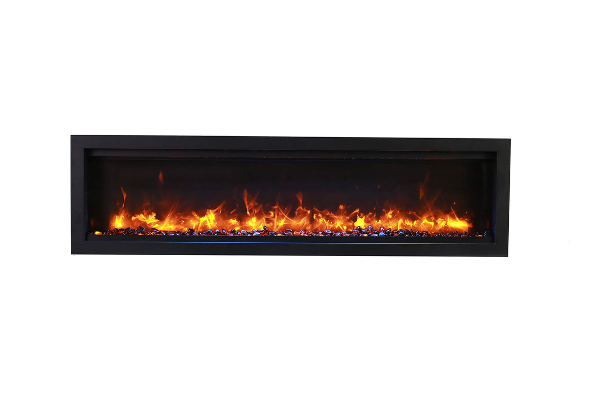 Amantii SYM-34 Symmetry Smart Electric  34" Indoor / Outdoor WiFi Enabled Built In Fireplace, Featuring a MultiFunction Remote Control , Multi Speed Flame Motor and a 10 piece Birch Log Set