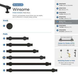 Amerock BP36771FB Matte Black Cabinet Pull 6-5/16 in (160 mm) Center-to-Center Cabinet Handle Winsome Drawer Pull Kitchen Cabinet Handle Furniture Hardware