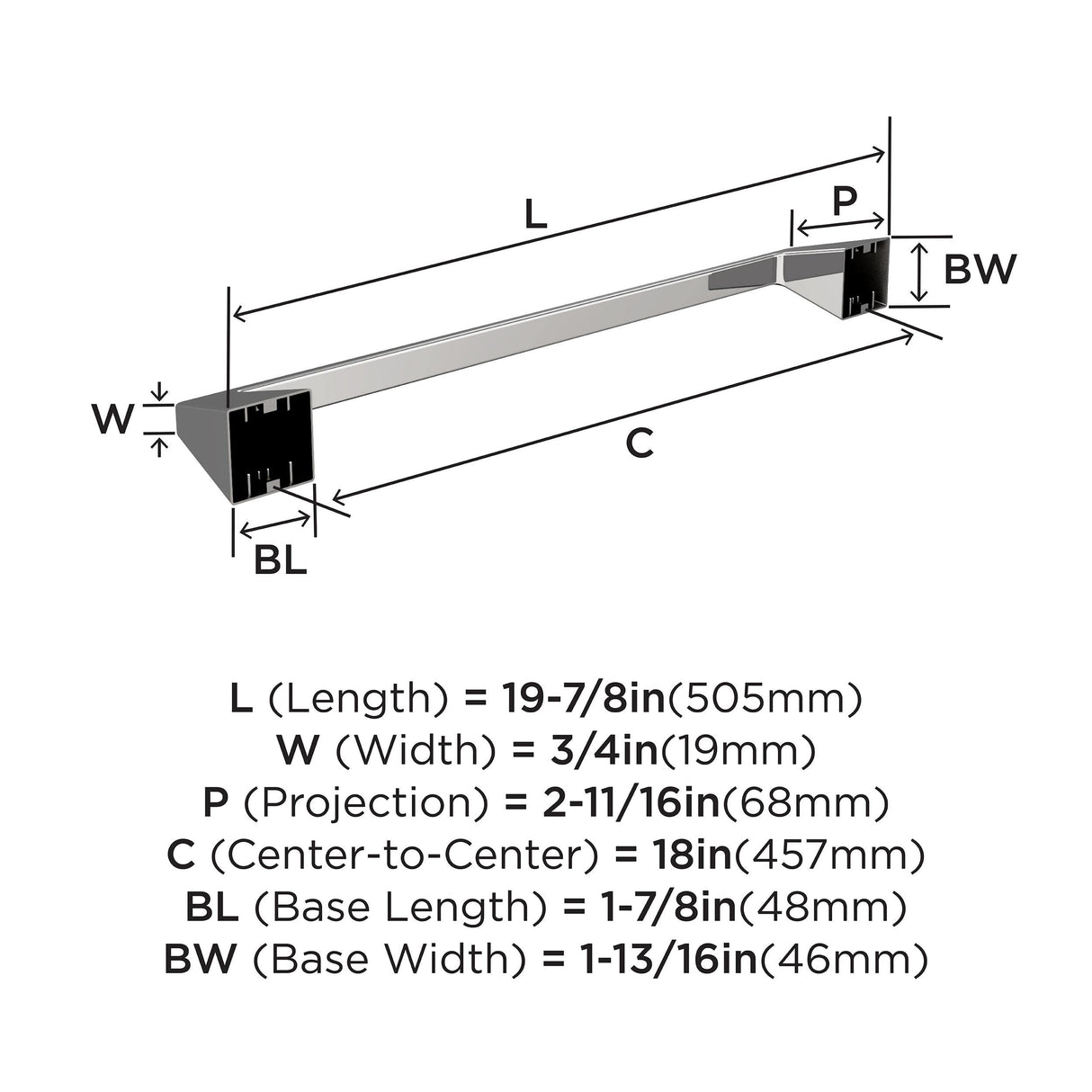 Amerock BH3600326 Chrome Towel Bar 18 in (457 mm) Towel Rack Blackrock Bathroom Towel Holder Bathroom Hardware Bath Accessories Hand Towel Holder