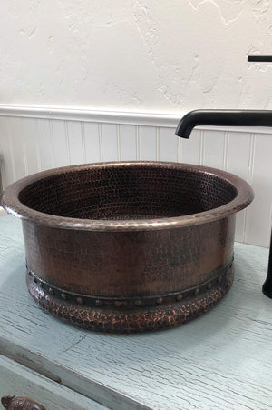 Premier Copper Products VRT15DB 15-Inch Round Vessel Tub Hammered Copper Sink