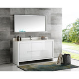 Fresca FVN8119WH-S Fresca Allier 60" White Modern Single Sink Bathroom Vanity w/ Mirror