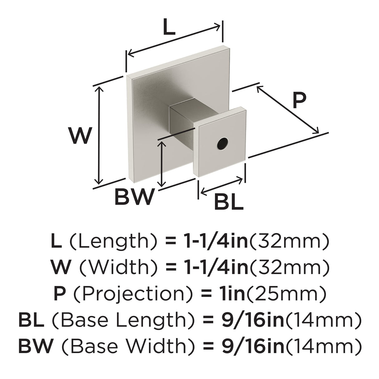 Amerock Cabinet Knob Satin Nickel 1-1/4 inch (32 mm) Length Appoint 1 Pack Drawer Knob Cabinet Hardware