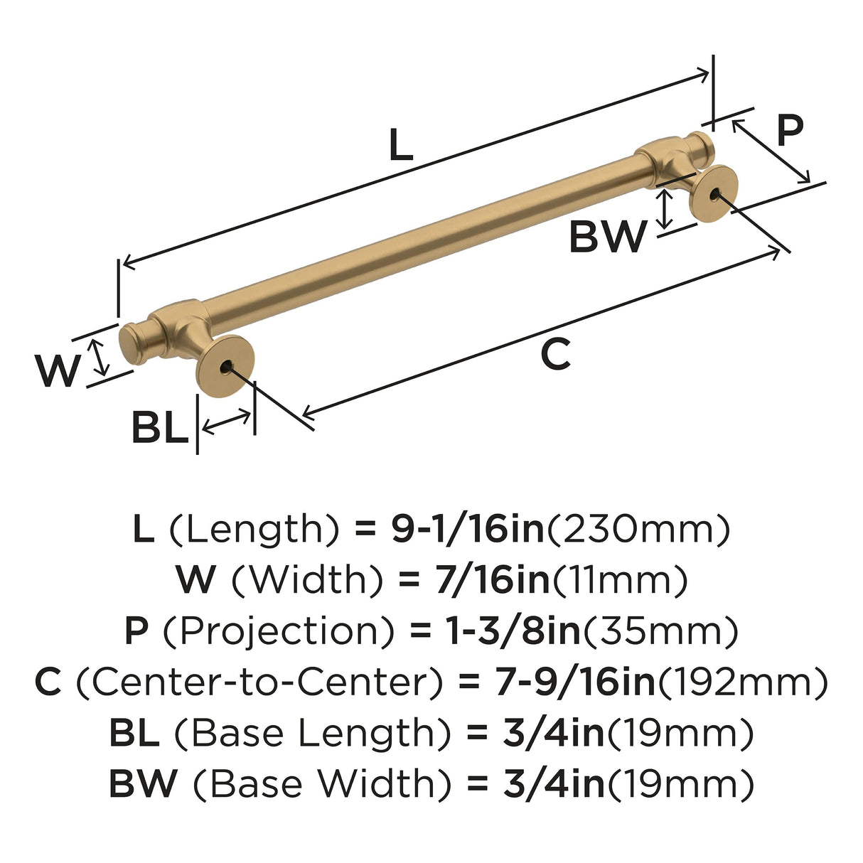 Amerock Cabinet Pull Champagne Bronze 7-9/16 inch (192 mm) Center-to-Center Winsome 1 Pack Drawer Pull Cabinet Handle Cabinet Hardware