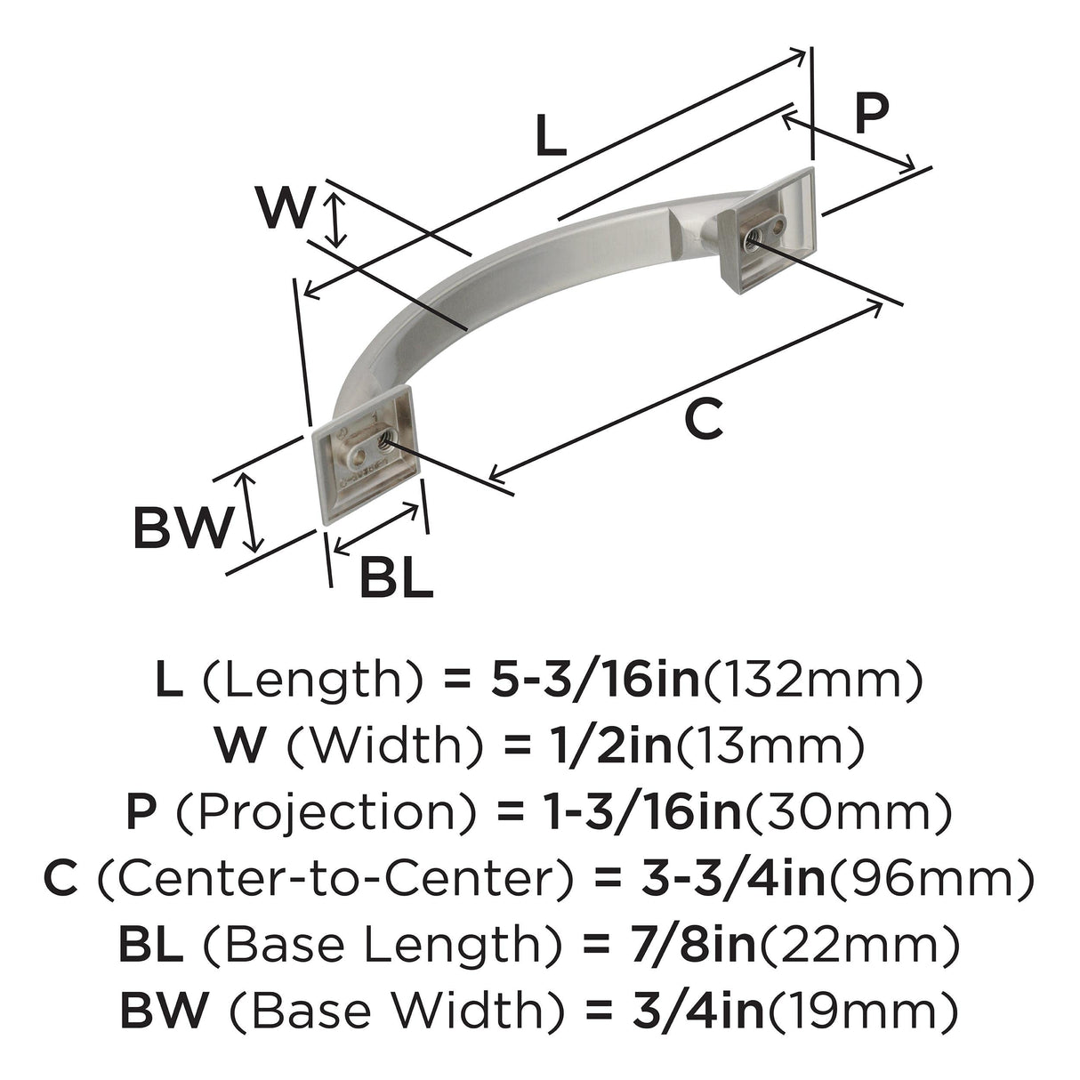 Amerock Cabinet Pull Satin Nickel 3-3/4 inch (96 mm) Center to Center Candler 1 Pack Drawer Pull Drawer Handle Cabinet Hardware