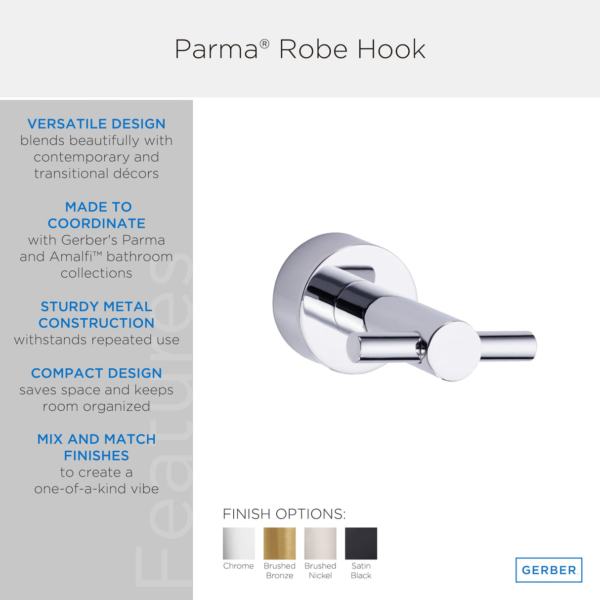 Gerber D446161BN Brushed Nickel Parma Robe Hook