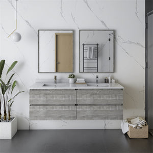 Fresca FVN31-3030ASH Fresca Formosa 60" Wall Hung Double Sink Modern Bathroom Vanity w/ Mirrors in Ash
