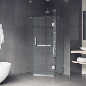 VIGO VG6062CHCL40 38.13" -38.13" W -73.38" H Frameless Hinged Neo-angle Shower Enclosure with Clear 0.38" Tempered Glass and Stainless Steel Hardware in Chrome Finish with Reversible Handle