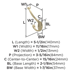 Amerock H55465BBZ Adare Double Prong Decorative Wall Hook Golden Champagne Hook for Coats, Hats, Backpacks, Bags Hooks for Bathroom, Bedroom, Closet, Entryway, Laundry Room, Office