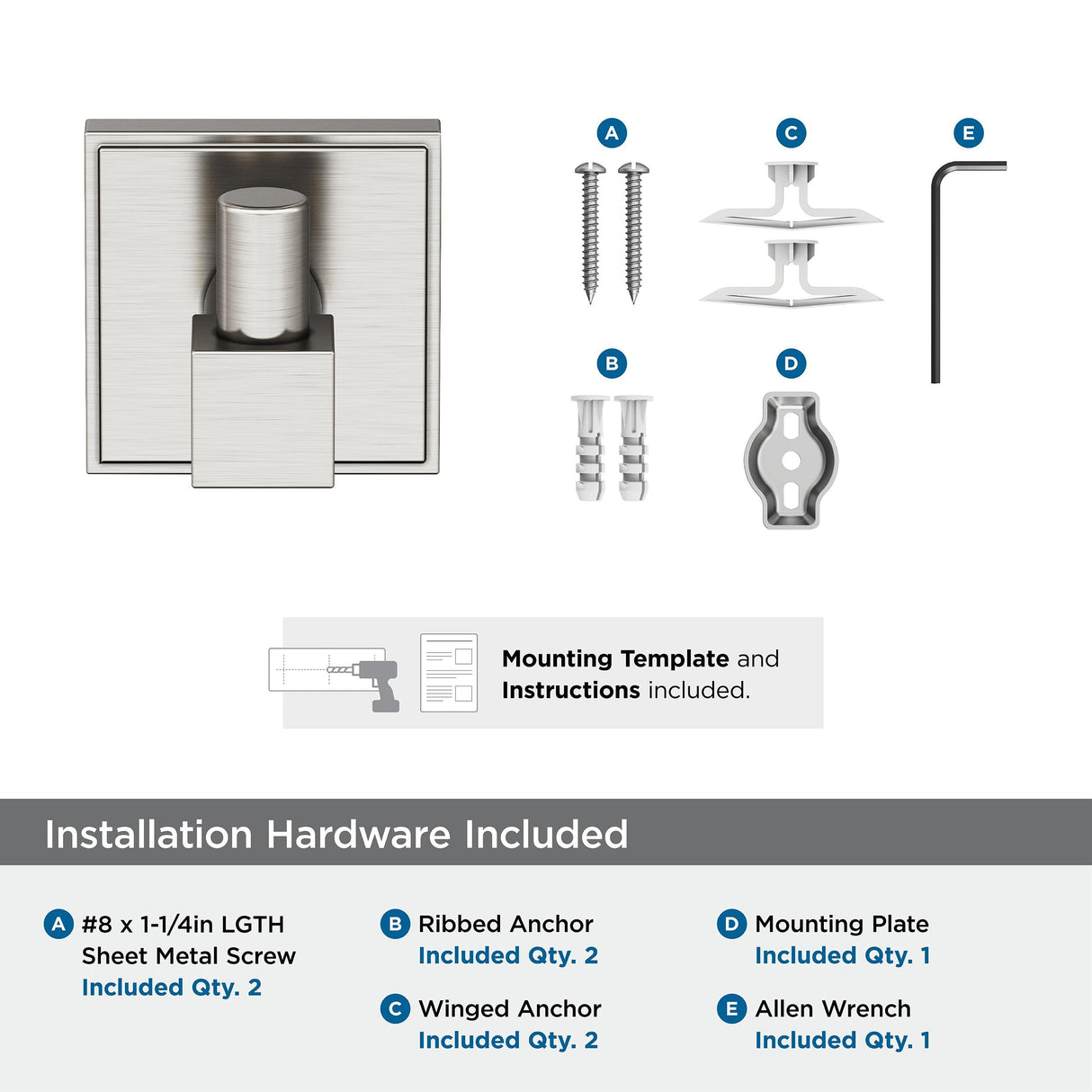 Amerock BH36070G10 Brushed Nickel Single Robe Hook 1-7/8 in. (48 mm) Length Towel Holder Appoint Towel Hook for Bathroom Bathroom Hardware Bath Accessories
