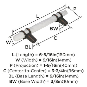 Amerock Cabinet Pull Marble White/Oil-Rubbed Bronze  3-3/4 inch (96 mm) Center to Center Carrione 1 Pack Drawer Pull Drawer Handle Cabinet Hardware