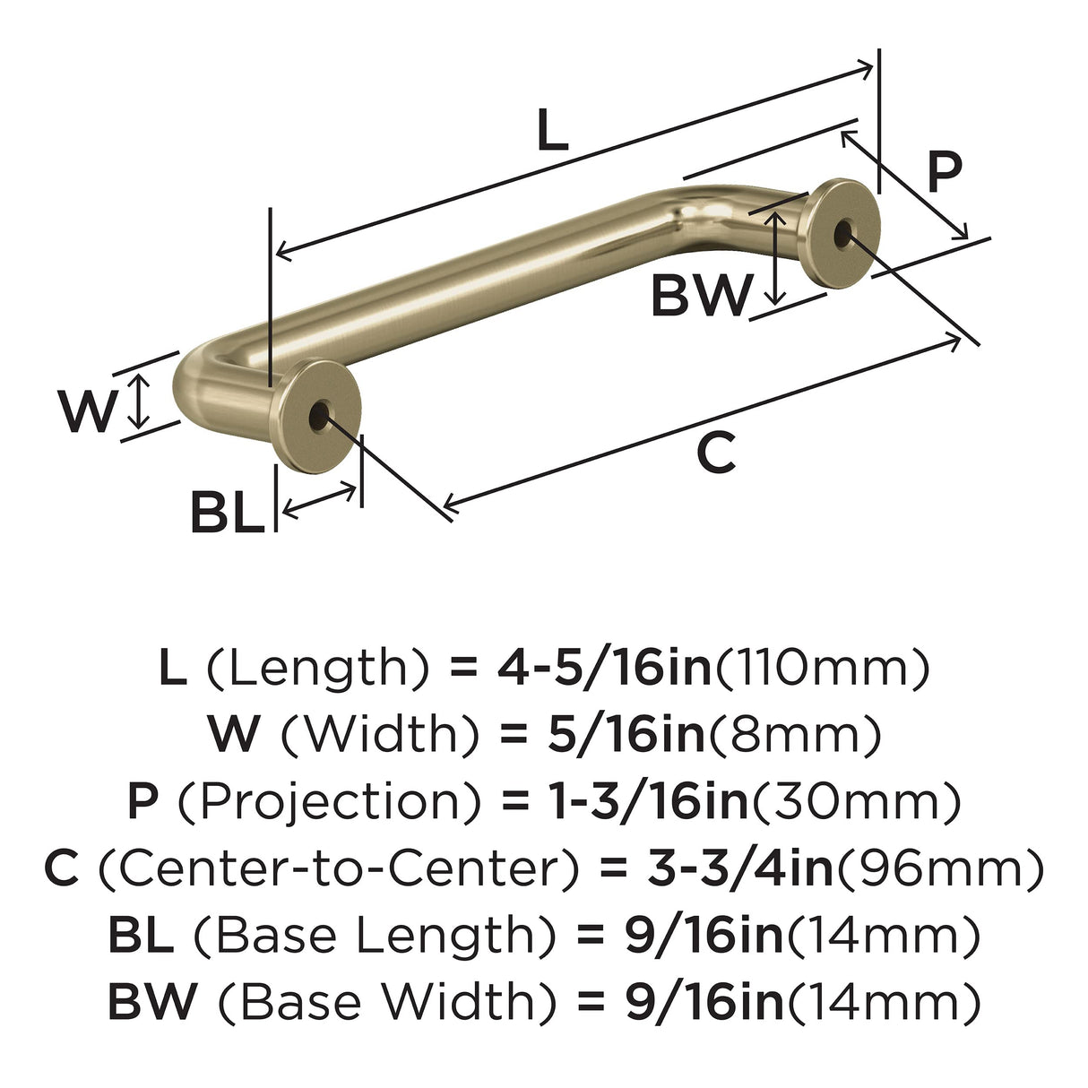 Amerock Cabinet Pull Golden Champagne 3-3/4 in (96 mm) Center-to-Center Drawer Pull |Factor Kitchen and Bath Hardware Furniture Hardware