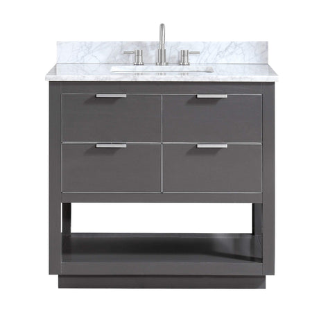 Avanity Allie 37 in. Vanity Combo in Twilight Gray with Silver Trim and Carrara White Marble Top 
