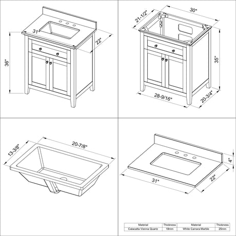 Jeffrey Alexander VKITCHA30BLSGR 30" Hale Blue Chatham Vanity, Steel Grey Cultured Marble Vanity Top, undermount rectangle bowl